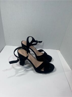 Women's Black Suede Ankle-Strap Block Heel Sandals